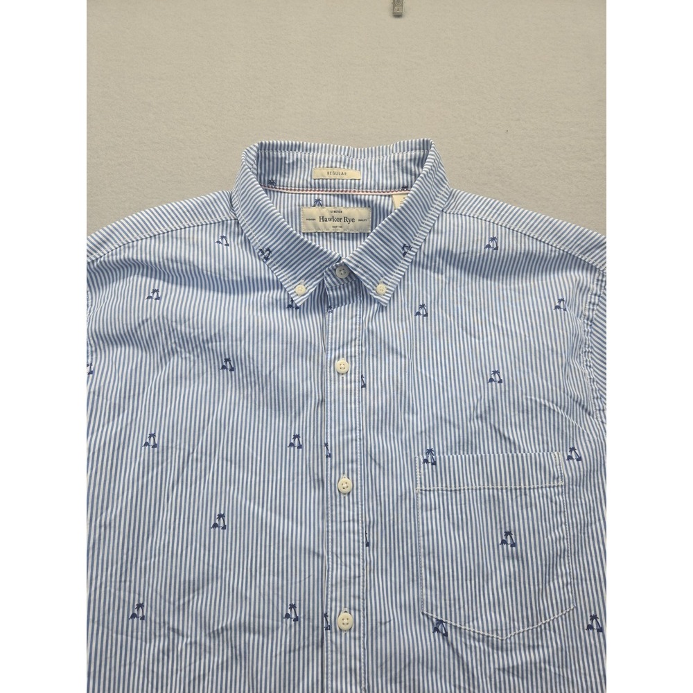 Hawker Rye Men's Size XL Blue/White Striped S/S Button-Down Shirt w/Palm Trees